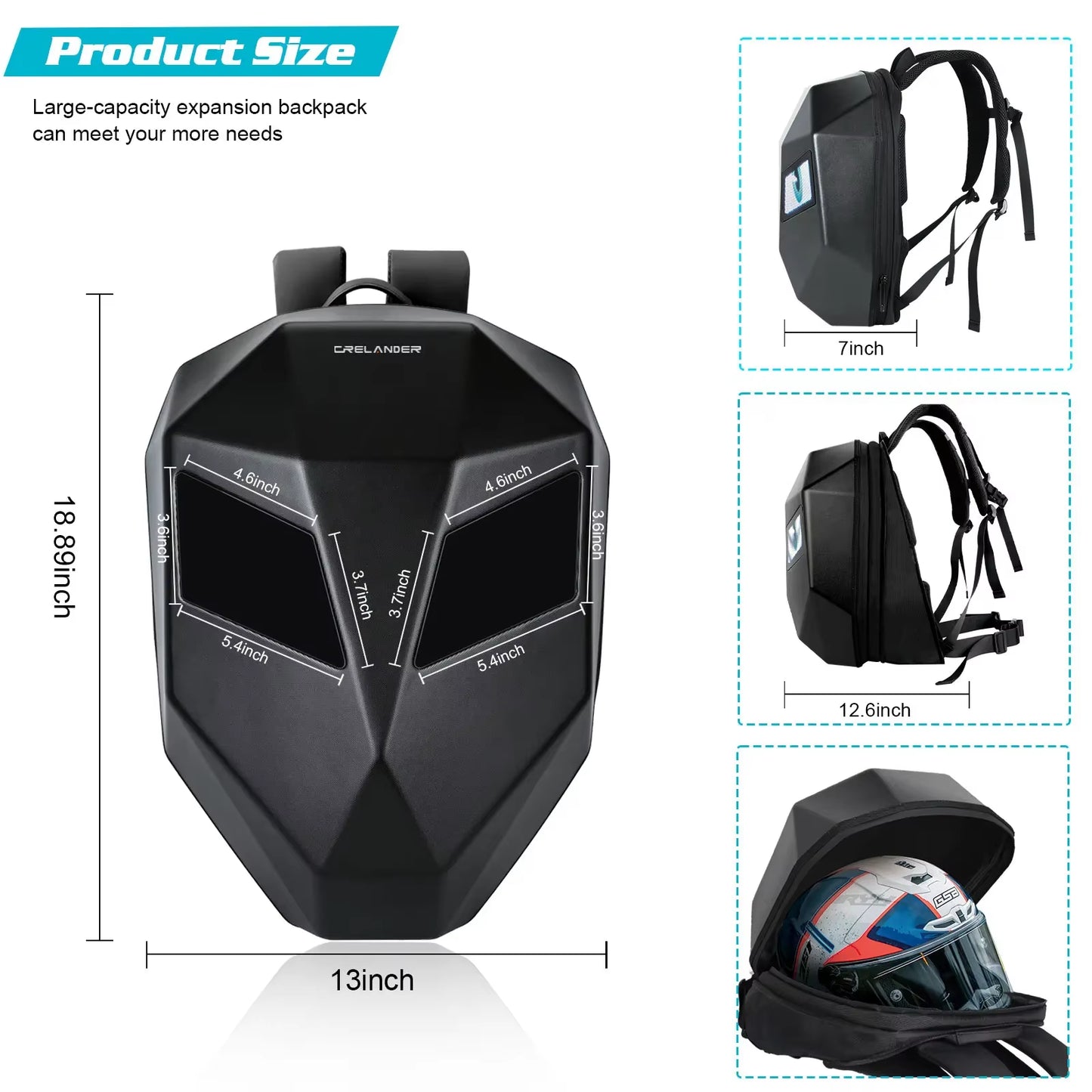 LED Locomotive Backpack Display Scree APP Backpack Business Travel Laptop Cycling Backpack Men Outdoor Eyes Bag for Motorcycle