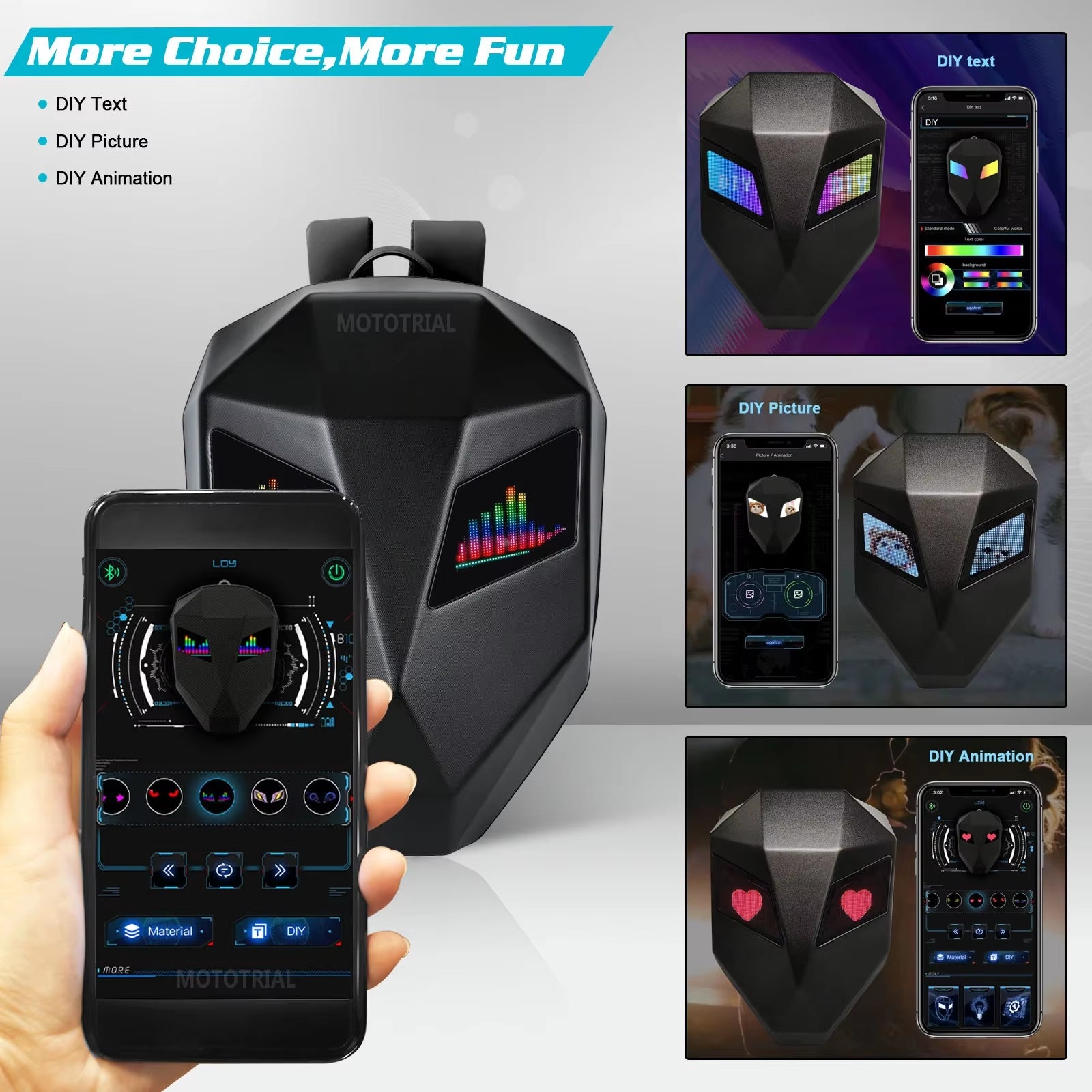 LED Locomotive Backpack Display Scree APP Backpack Business Travel Laptop Cycling Backpack Men Outdoor Eyes Bag for Motorcycle
